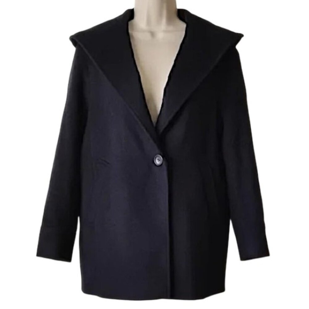 EUC 23ku Merino Wool Cashmere Single Button Hooded Coat Japan 36 S 6 Dark Navy